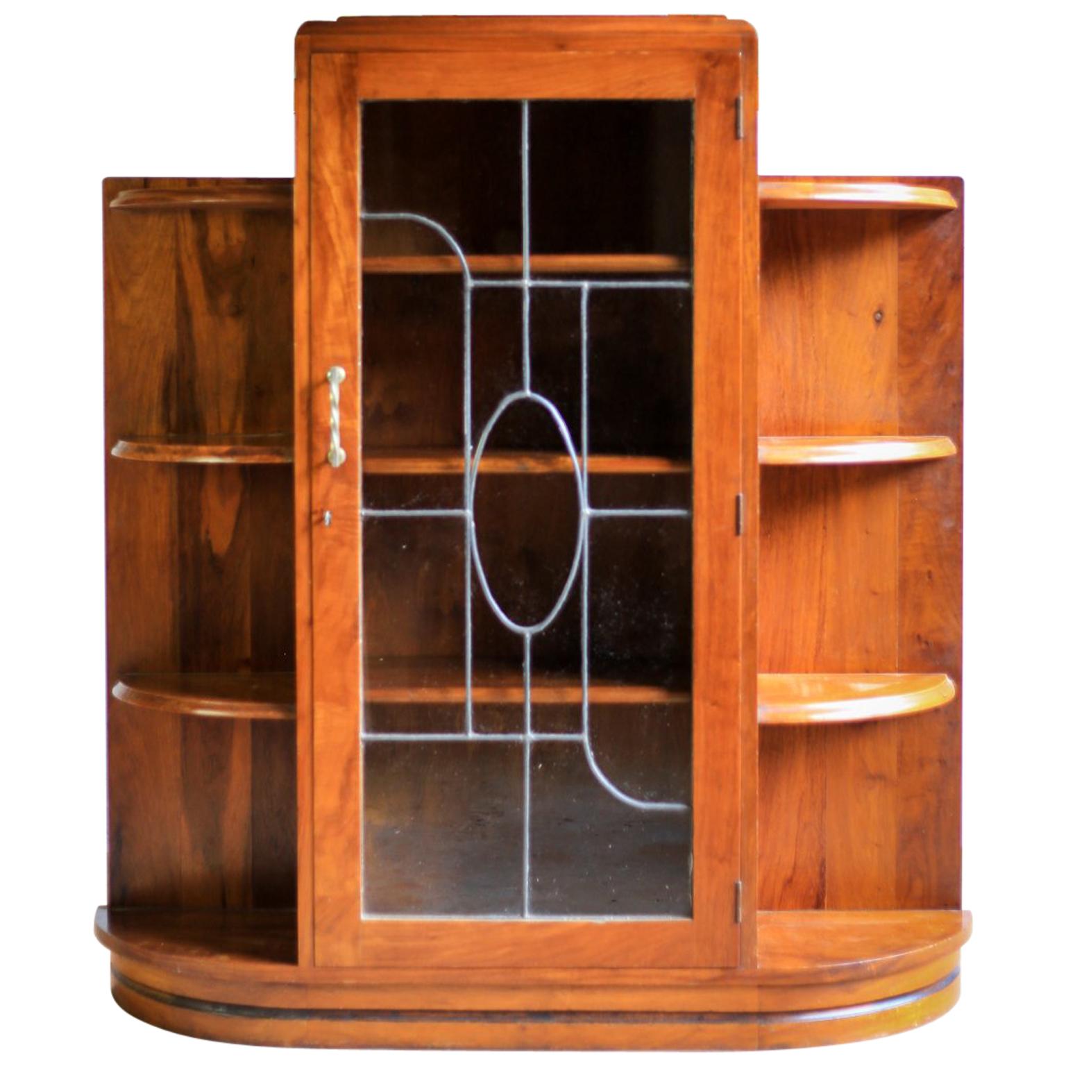 Solid Mahogany and Lead Glass Art Deco Book Case and Display Cabinet For Sale