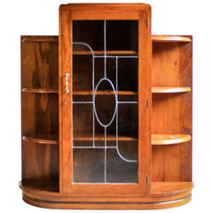 Vintage Solid Mahogany and Lead Glass Art Deco Book Case and Display Cabinet