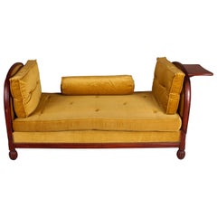 French Art Deco Mahogany and Velvet Daybed