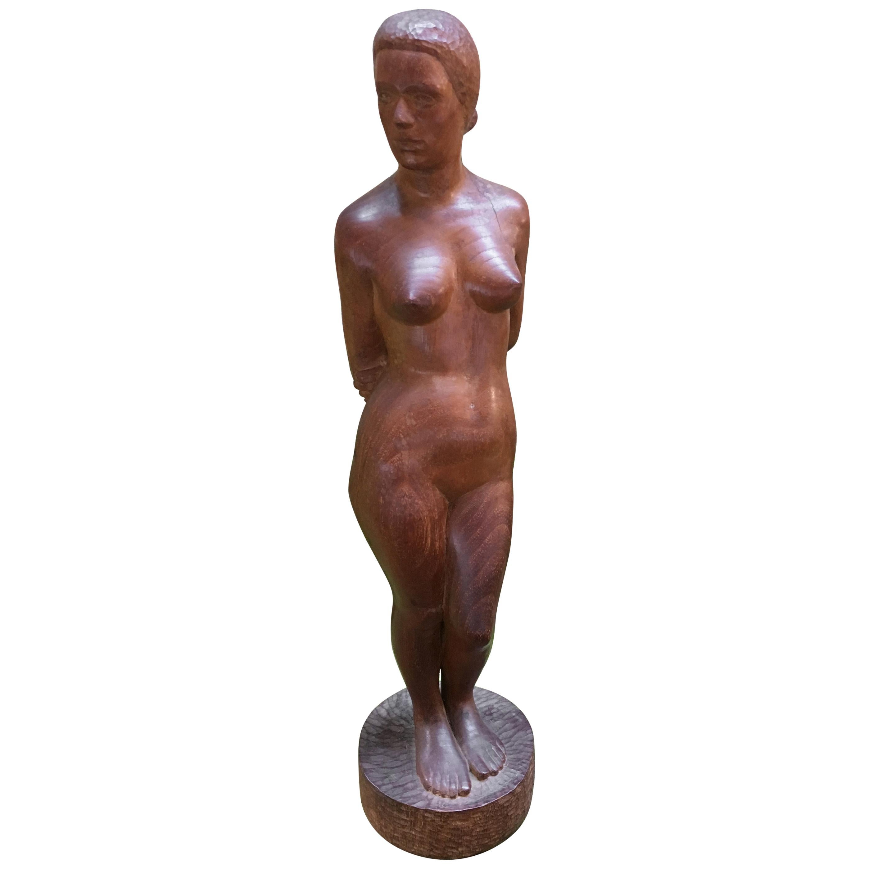 1948 New York School Wood Carved Female Nude Sculpture