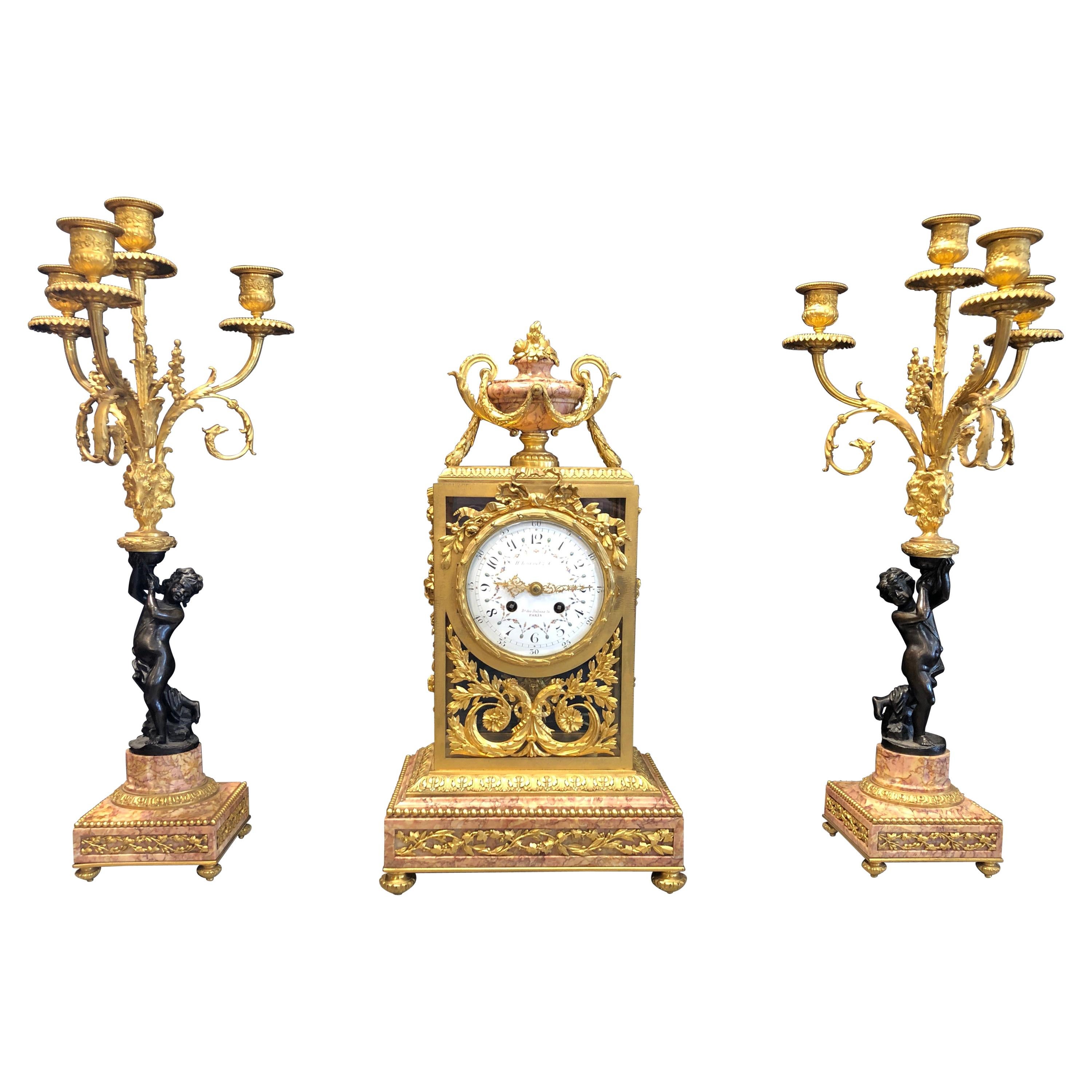 19th Century Napoleon III Marble and Bronze Mantel Clock by H. Journet & Cie