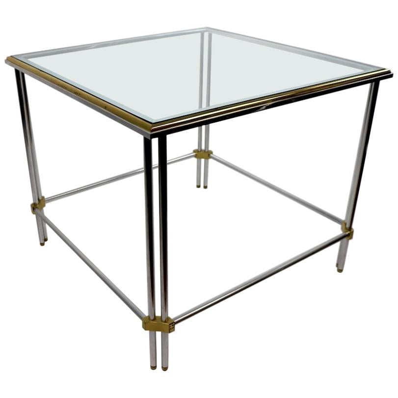 Square Aluminum Brass and Glass Table by John Vesey Inc. For Sale