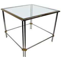 Square Aluminum Brass and Glass Table by John Vesey Inc.