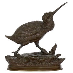 “Sandpiper” Antique French Bronze Sculpture by Paul Delabrierre