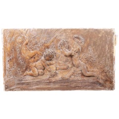19th Century French Stucco Relief with Cherubs and Garlands