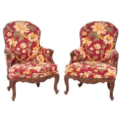 19th Century Pair of French Floral Upholstered Chairs
