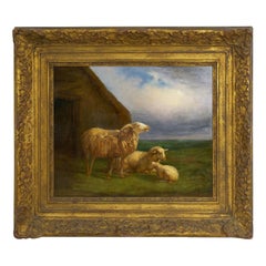 “Sheep at Pasture" '1862' Pastoral Landscape Painting by Eugene Verboeckhoven