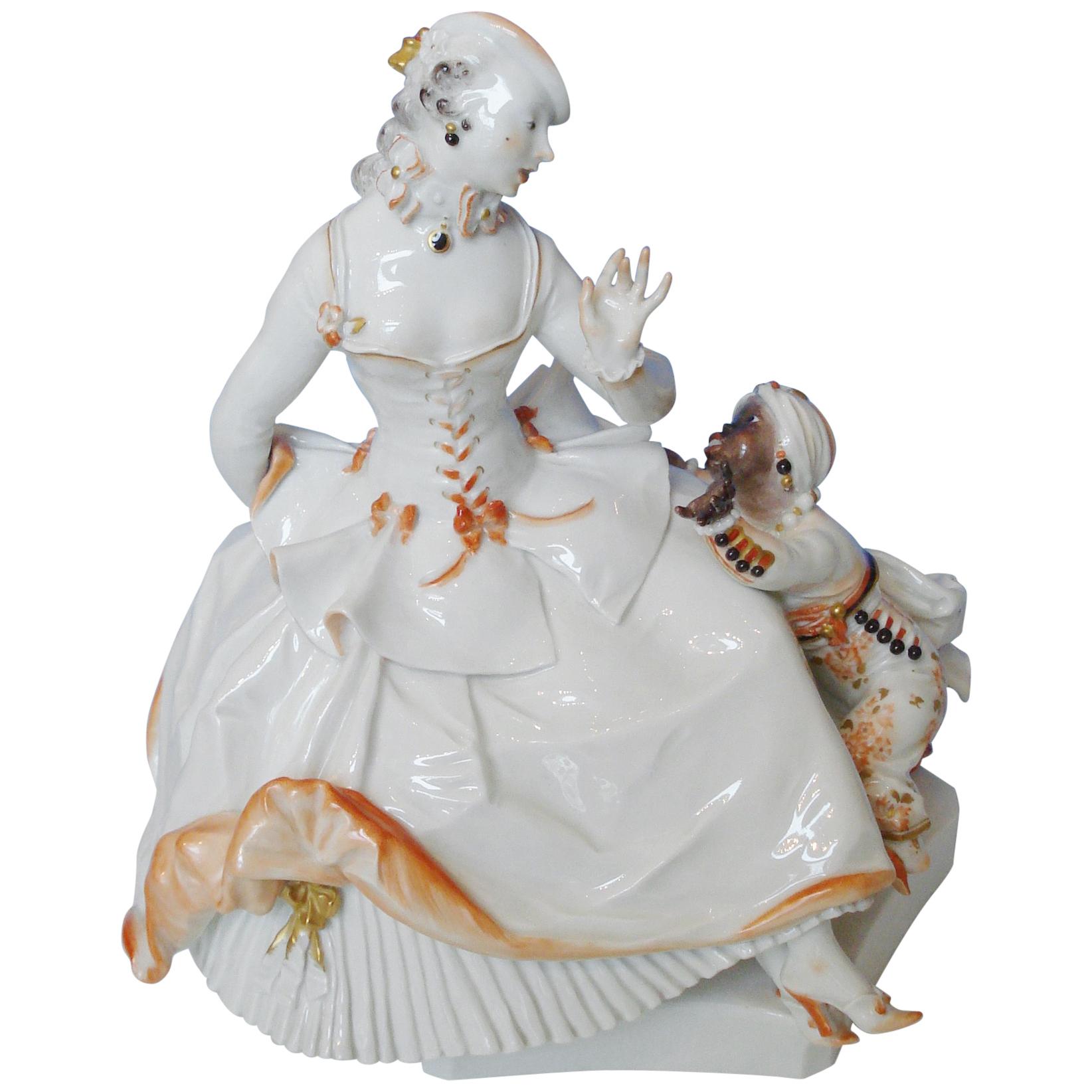 MEISSEN Cassée sculpture porcelaine statuette meissen 1930 art deco femme lady woman 