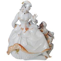 Meissen Porcelain Figurine Rococo Lady with a Moor, by Paul Scheurich