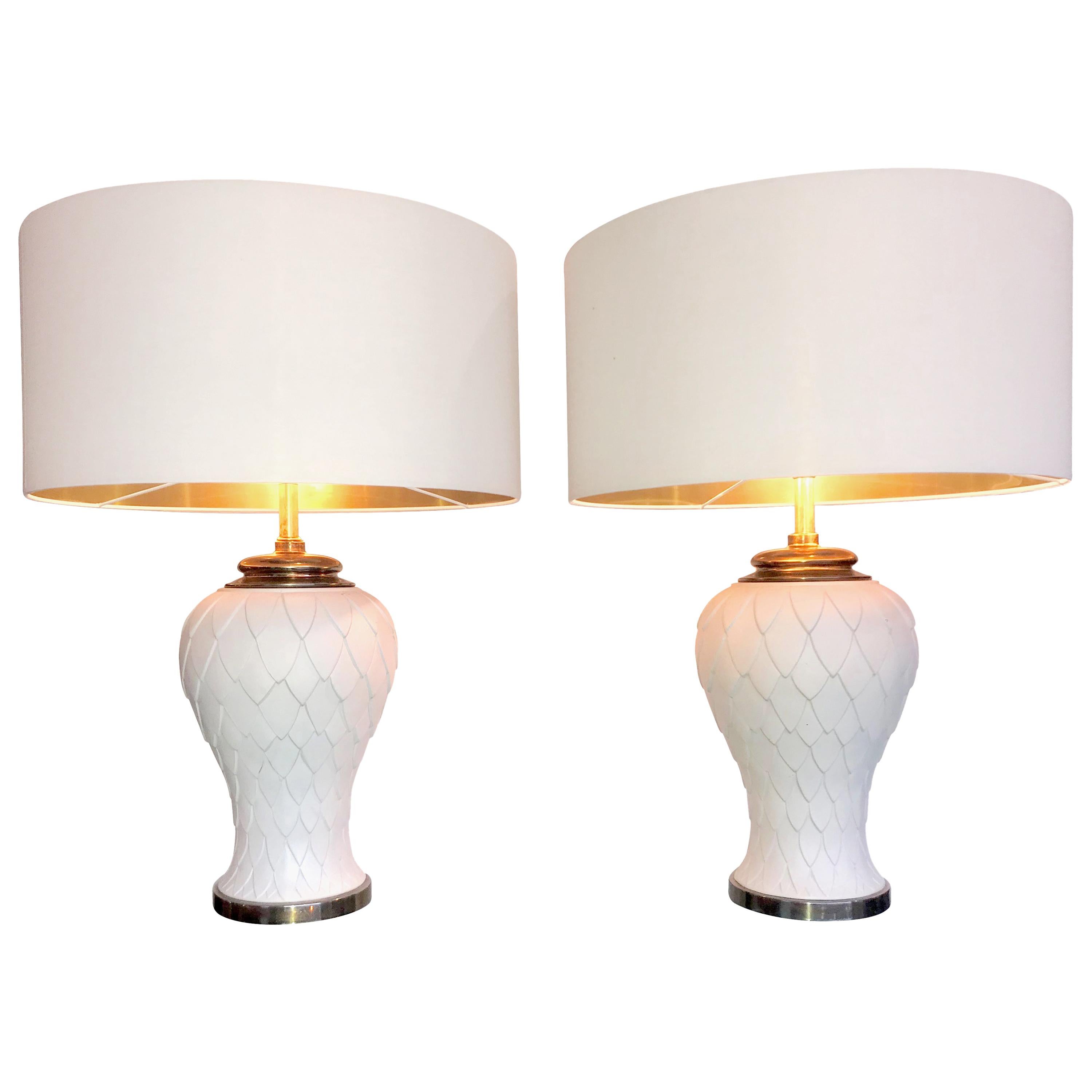 Pair of Large Italian Ceramic Artichoke Lamps
