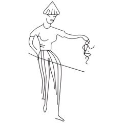 1950s Wire Wall Sculpture, "Angry Woman Carrying Small Man"