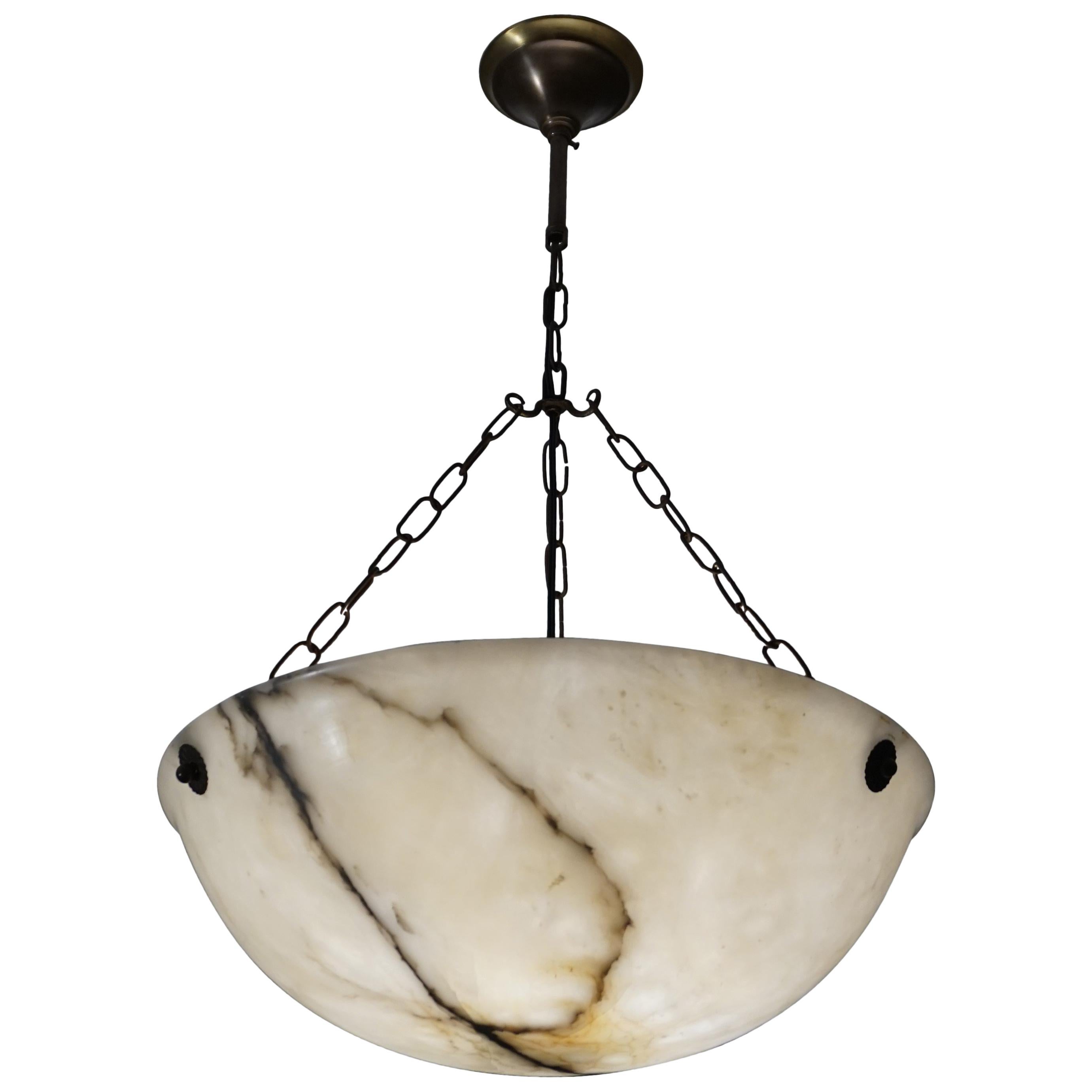 Early 20th Century Large and Amazing Condition Alabaster Pendant Chandelier