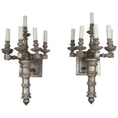 Vintage Pair of Bamboo Motif 6-Light Italian Silver Gilt Sconces, circa 1950s