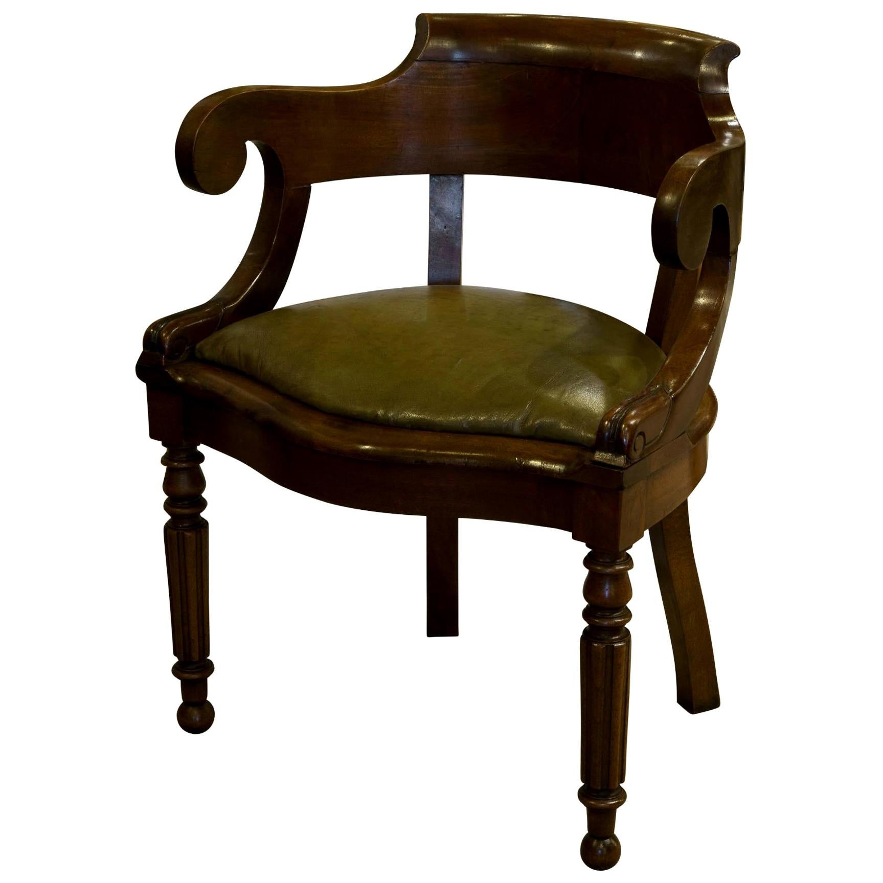 French Empire Mahogany Desk Chair, circa 1840 For Sale
