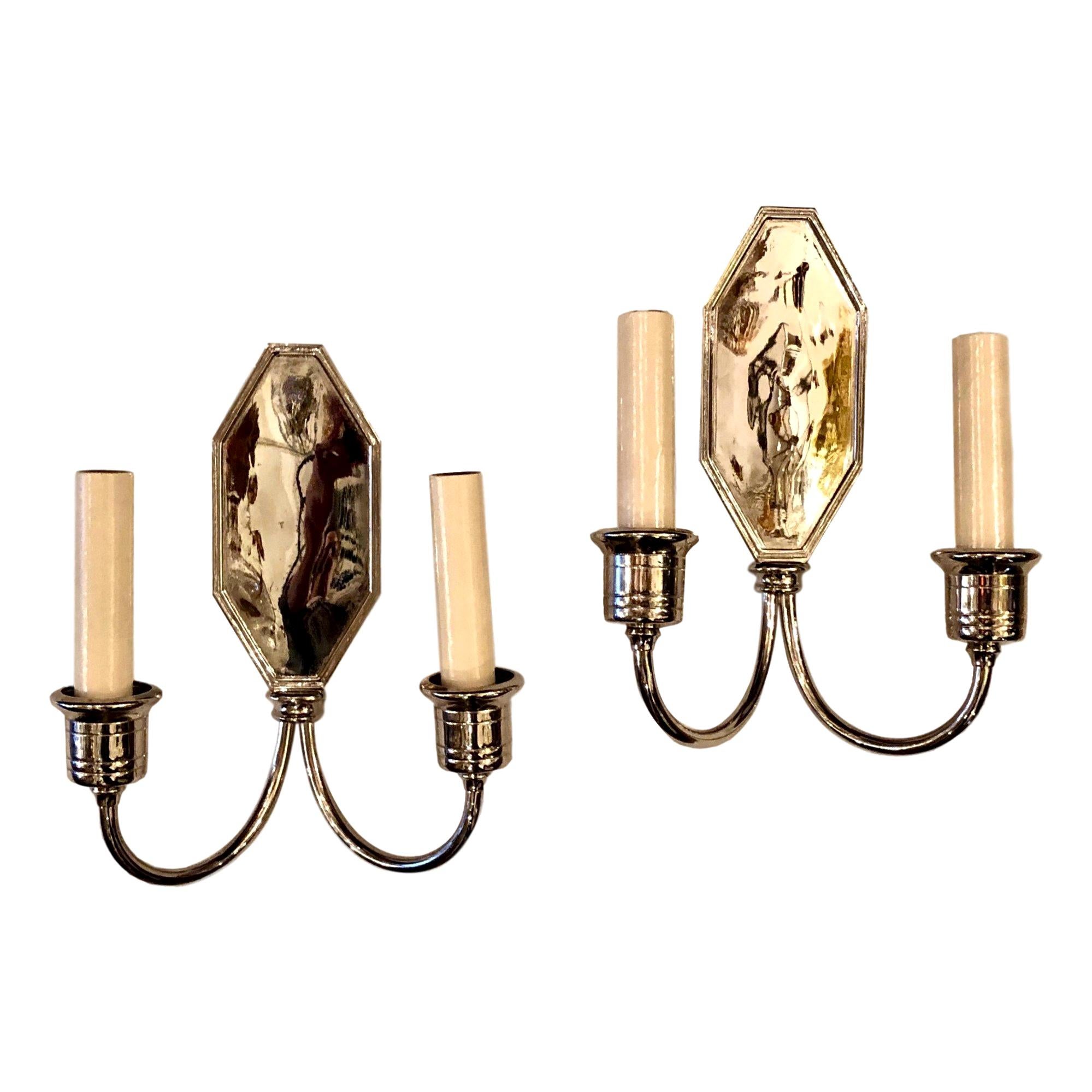 Pair of Nickel-Plated Sconces For Sale