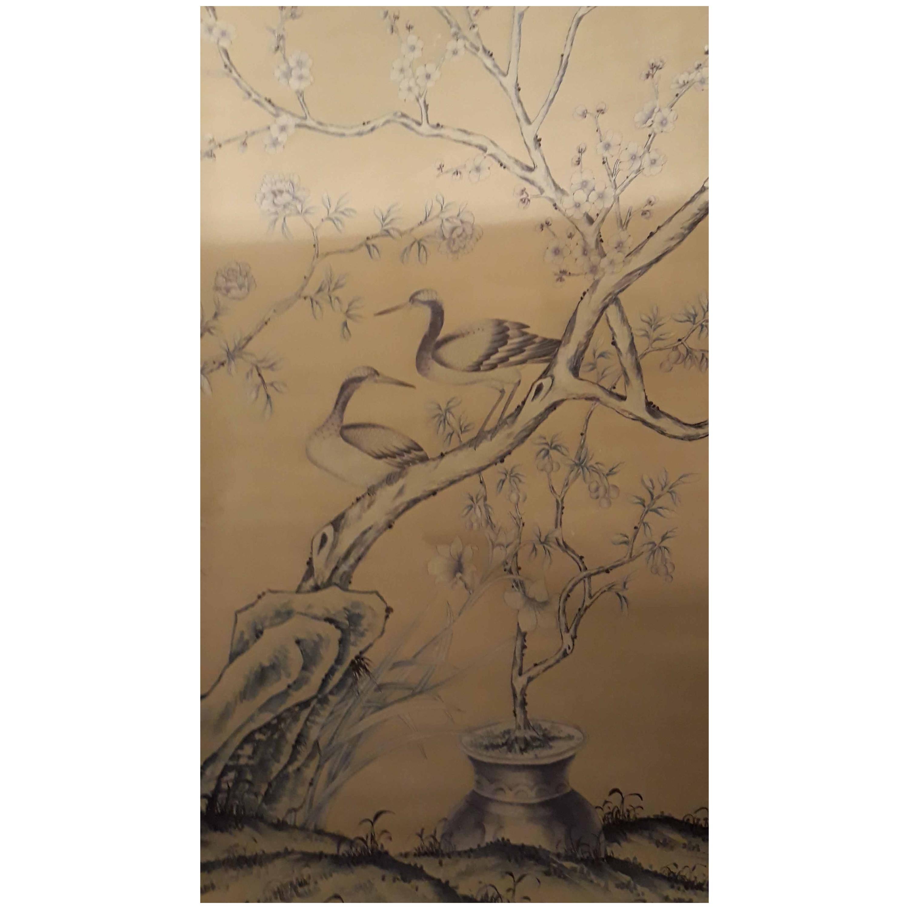 De Gournay Wallpaper Del 1976 "Earlham", Chinoiserie, Sequence of 12 Panels For Sale
