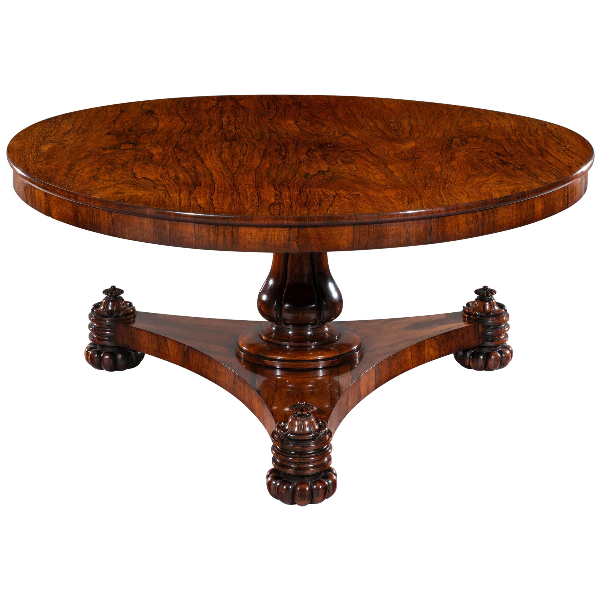 Large 8-Seat George IV Late Regency 19th Century Circular Padouk Dining Table For Sale