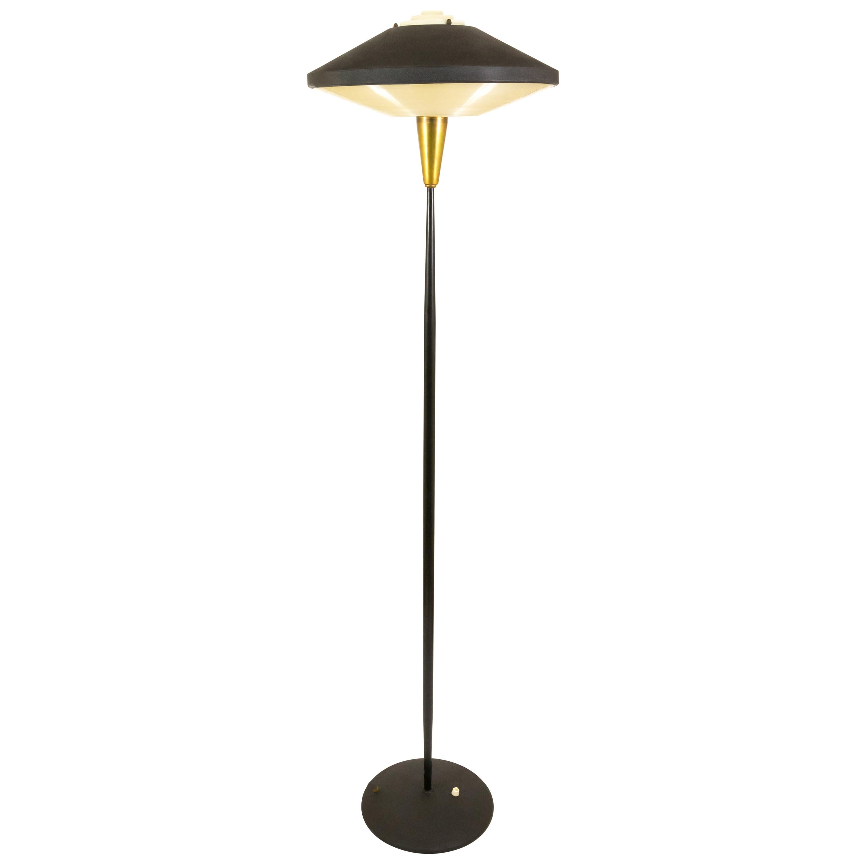 Black Floor Lamp by Louis Kalff for Philips in Metal and Brass, 1950s