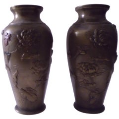 Pair of Cast Bronze Art Nouveau Jars with Copper Applications, Italy