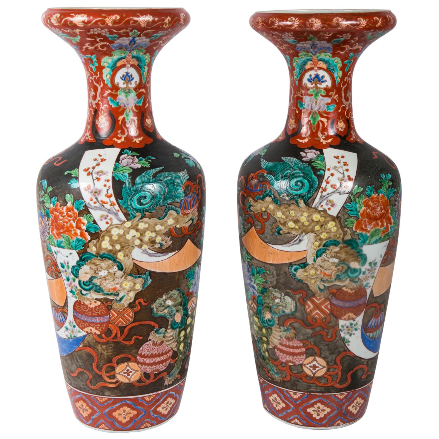 Large Pair of 19th Century Kutani Japanese Vases