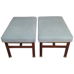 Pair of Walnut and Brass Benches