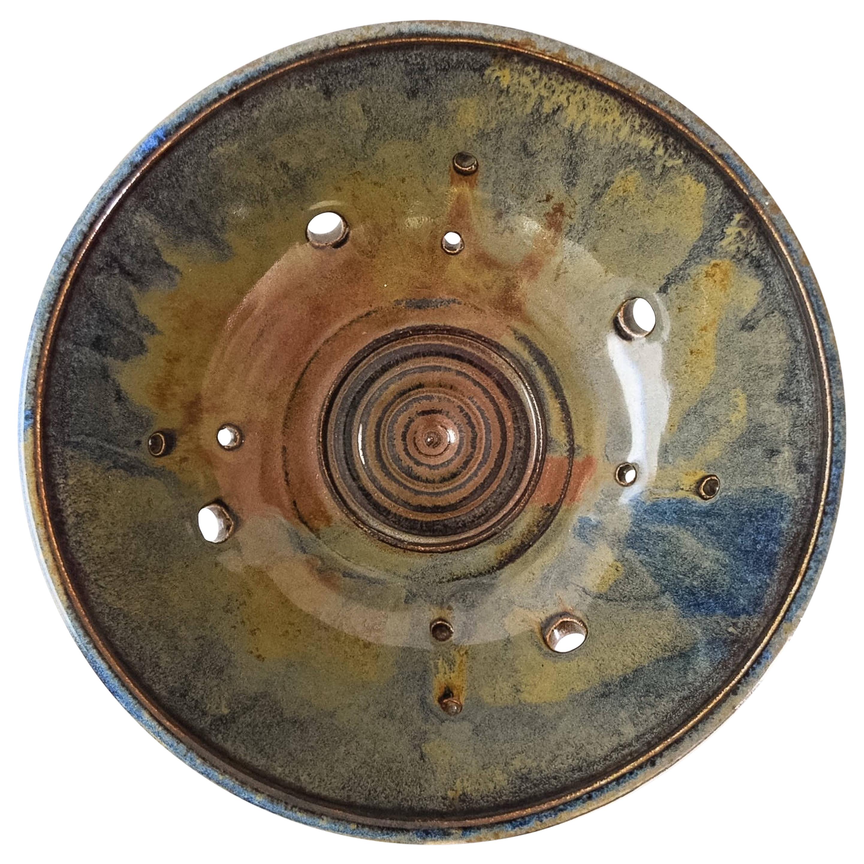 Large Vintage Midcentury Handmade Ceramic Decorative Bowl For Sale