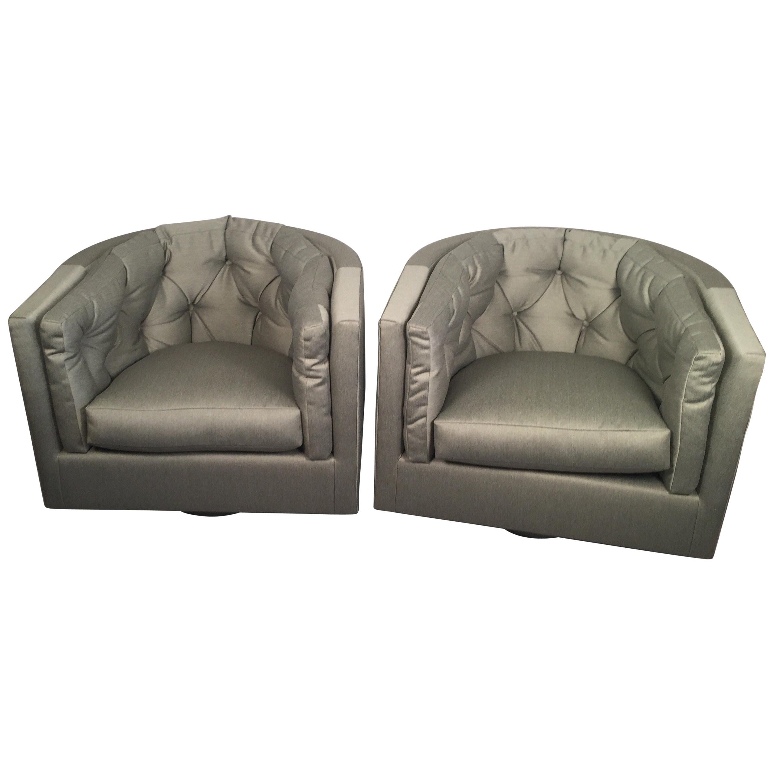 Pair of Swiveling Barrel-Back Chairs