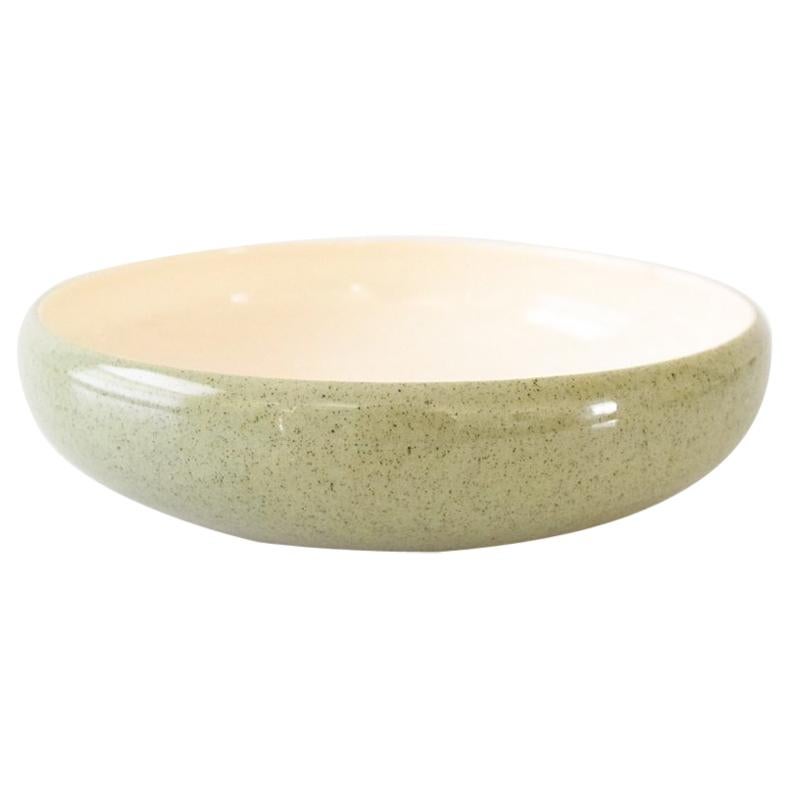 Vintage Mid Century Green and Cream Handmade Ceramic Bowl