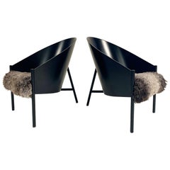 Vintage Philippe Starck Pratfall Lounge Chairs in California Sheepskin, Pair