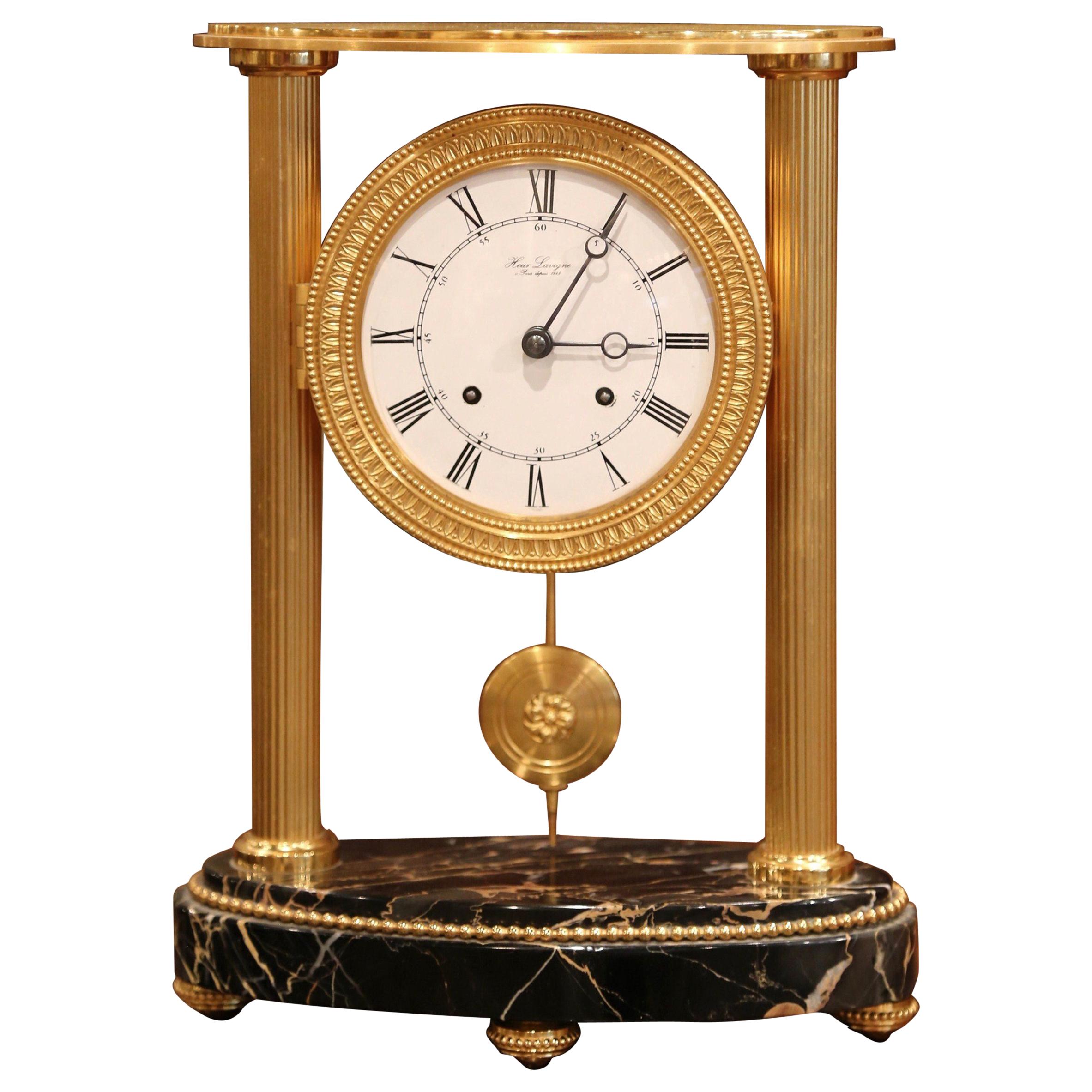 Late 19th Century French Bronze Doré Mantel Clock on Marble Base from Paris