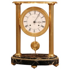 Late 19th Century French Bronze Doré Mantel Clock on Marble Base from Paris