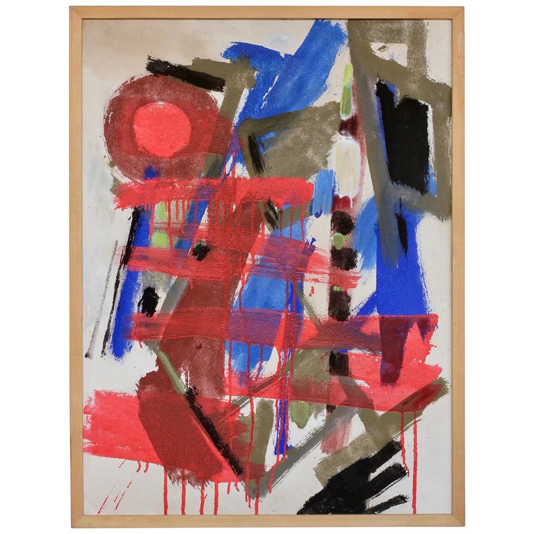 Walter Wohlschlegel Signed Abstract Modern Art Oil Painting, Germany circa 1960s For Sale