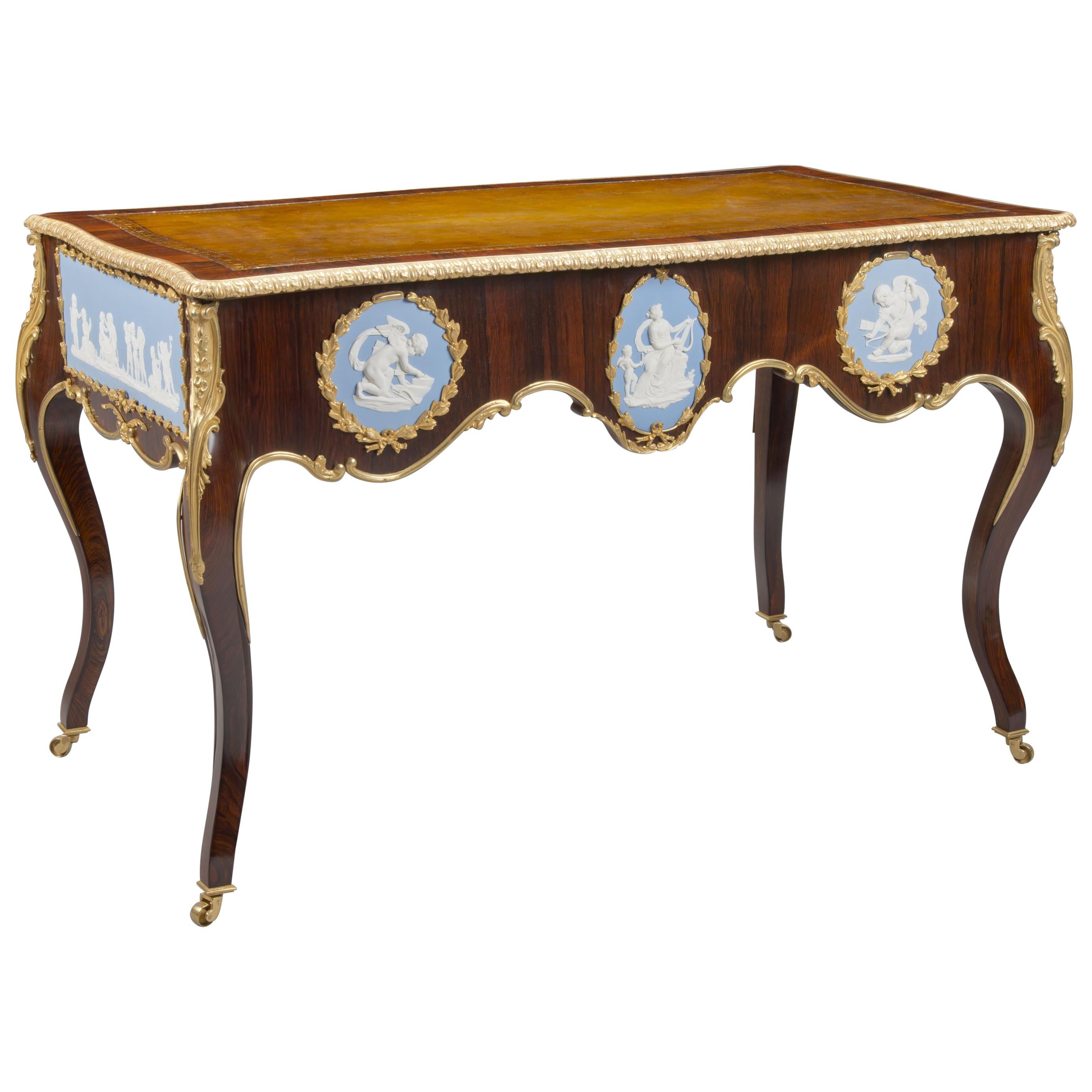 Victorian Gilt-Bronze and Jasper-Ware Mounted Writing Table, circa 1860