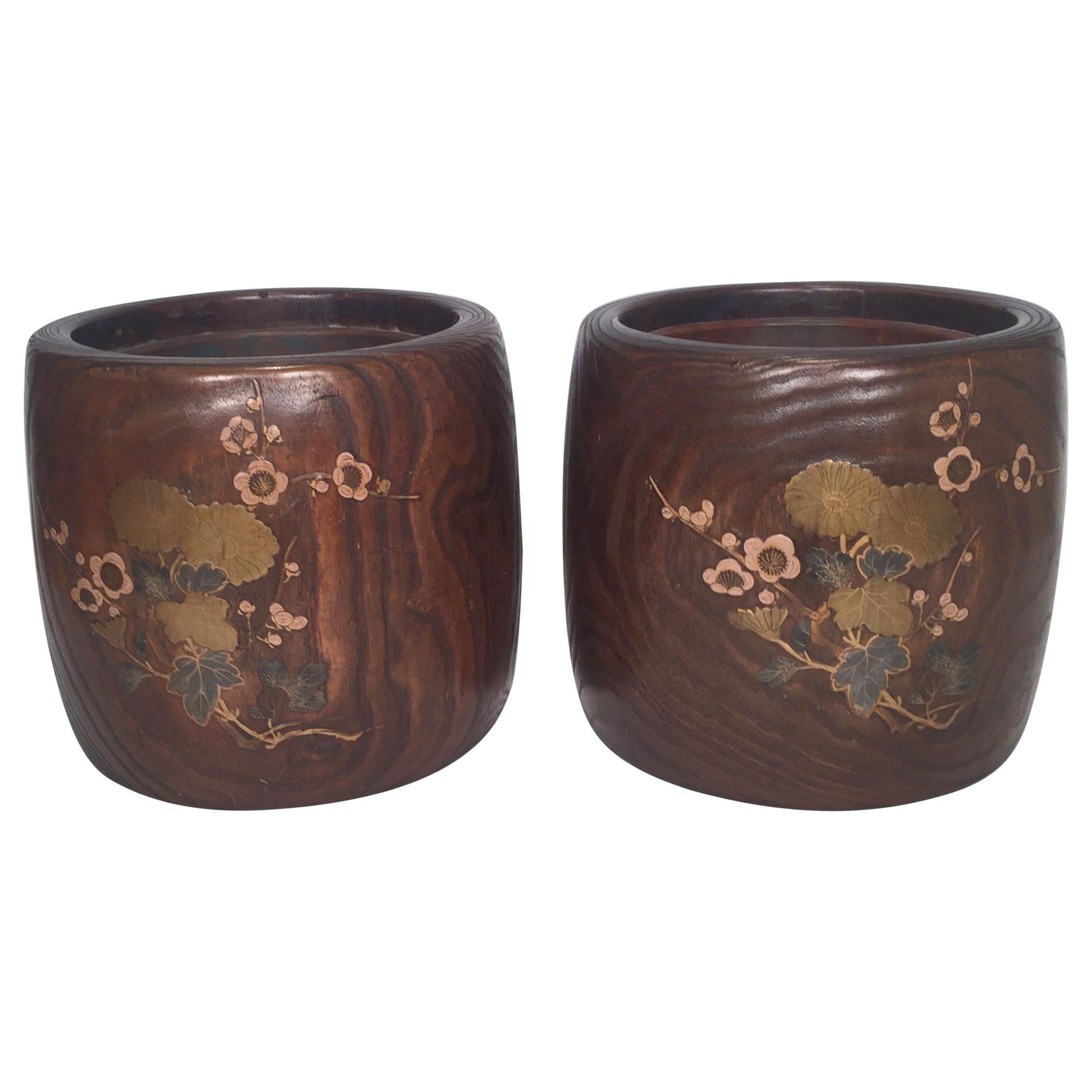 Pair of 19th Century Japanese Wood and Lacquer Jardinière Planters