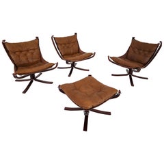 Three Vintage Falcon Chairs and Ottoman by Sigurd Resell for Vatne Møbler, 1970s