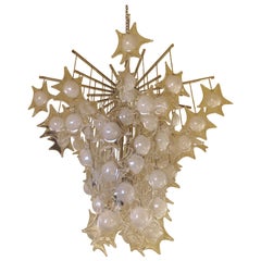 Late 20th Century Brass and Transparent Jellyfish Shaped Murano Glass Chandelier