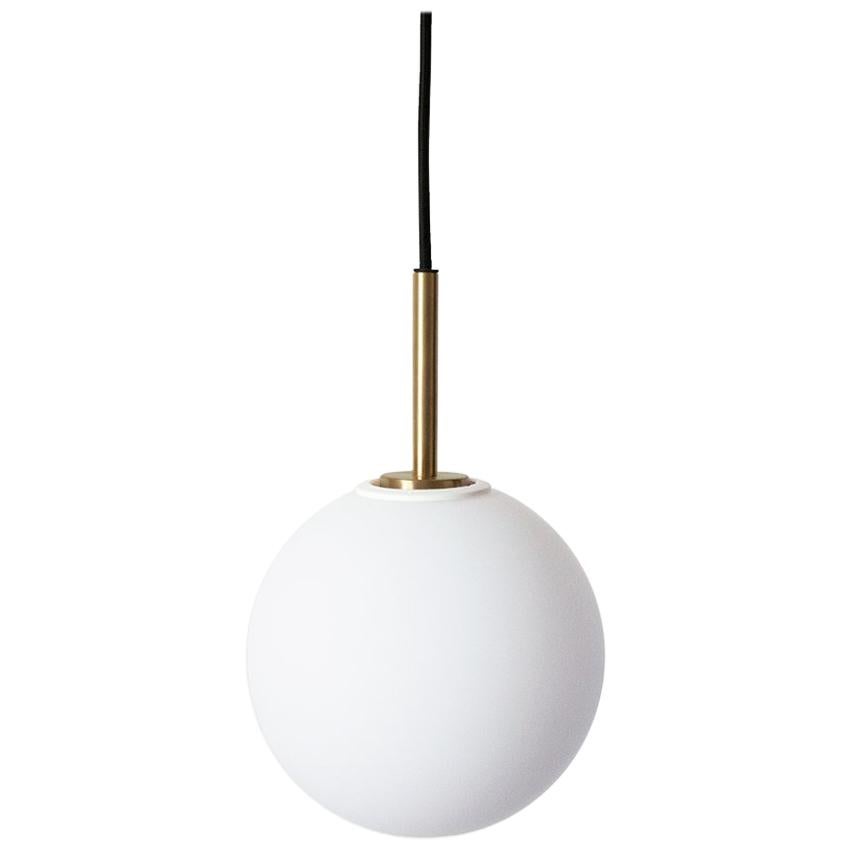 TR Bulb, Pendant Lamp, Brushed Brass, Matte Opal For Sale