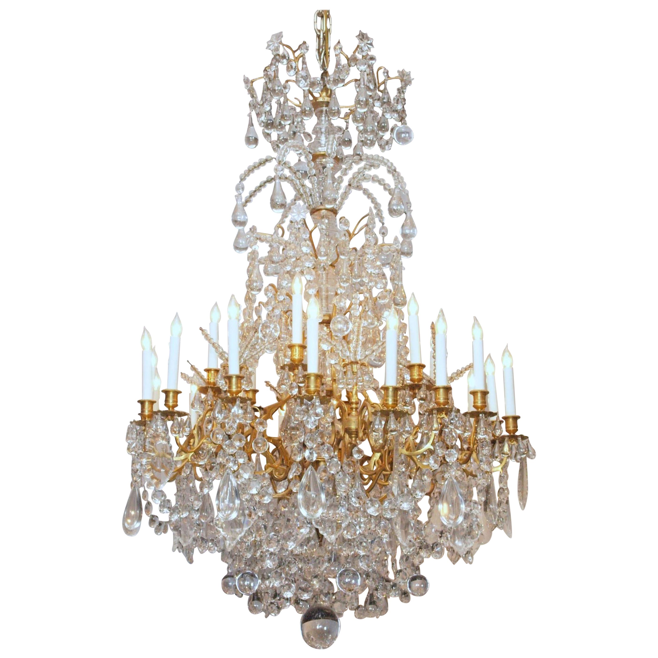 Antique French Original Baccarat Crystal and Bronze D'Ore Chandelier