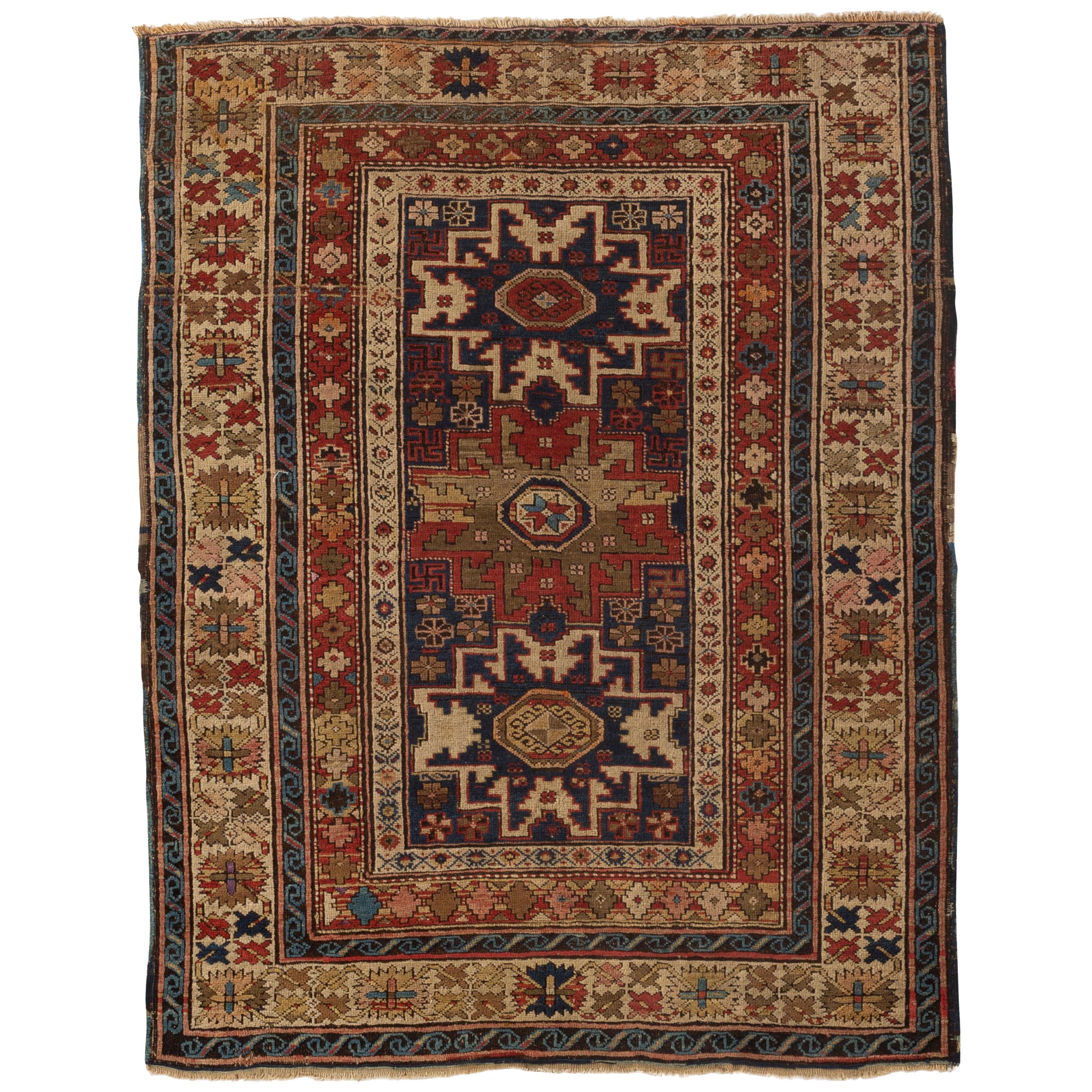 Antique Caucasian Lesghi Star Rug, circa 1880 For Sale