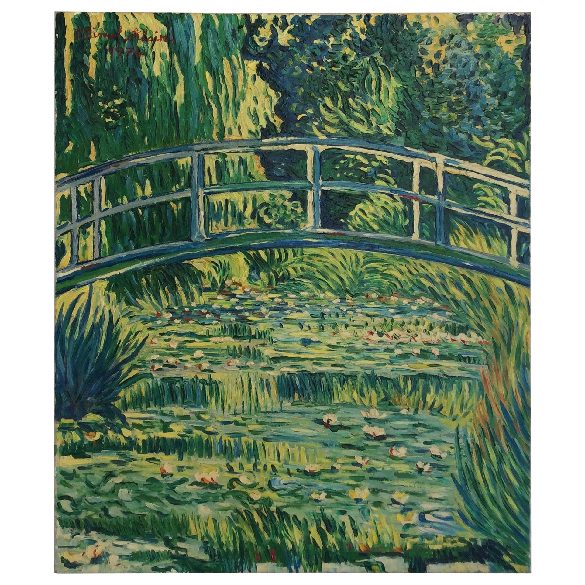 French Post Impressionist Painting After Monet Water Lillies by Alain Thimel