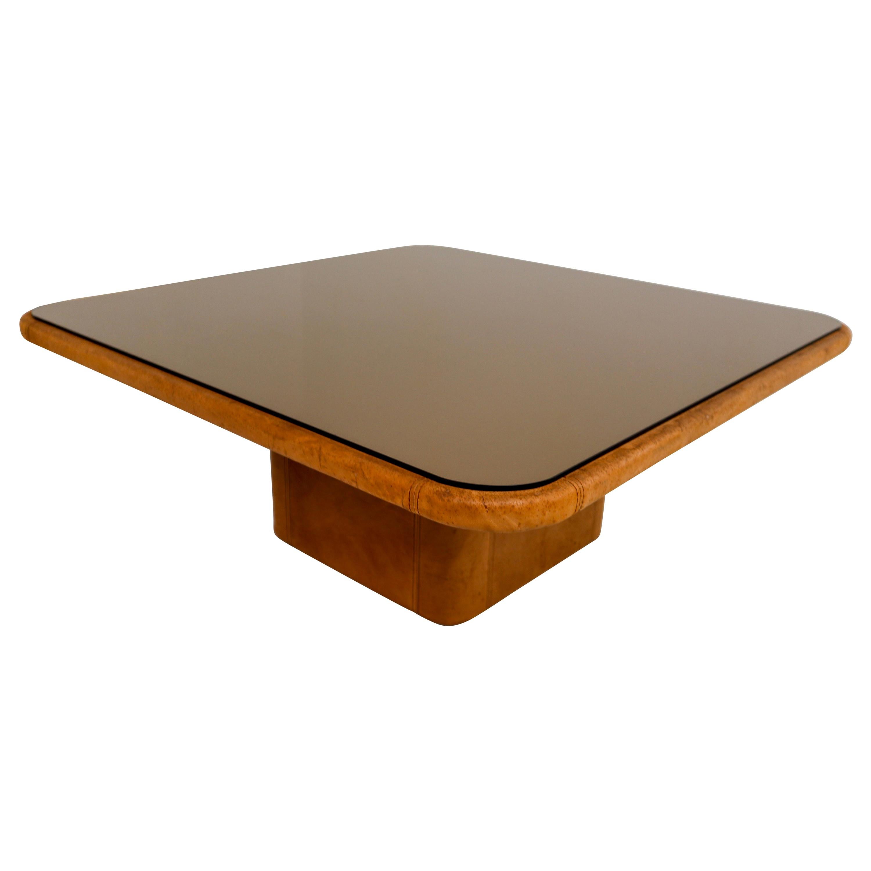 Patinated Cognac Leather "DS-47" Coffee Table by De Sede, Switzerland, 1970s