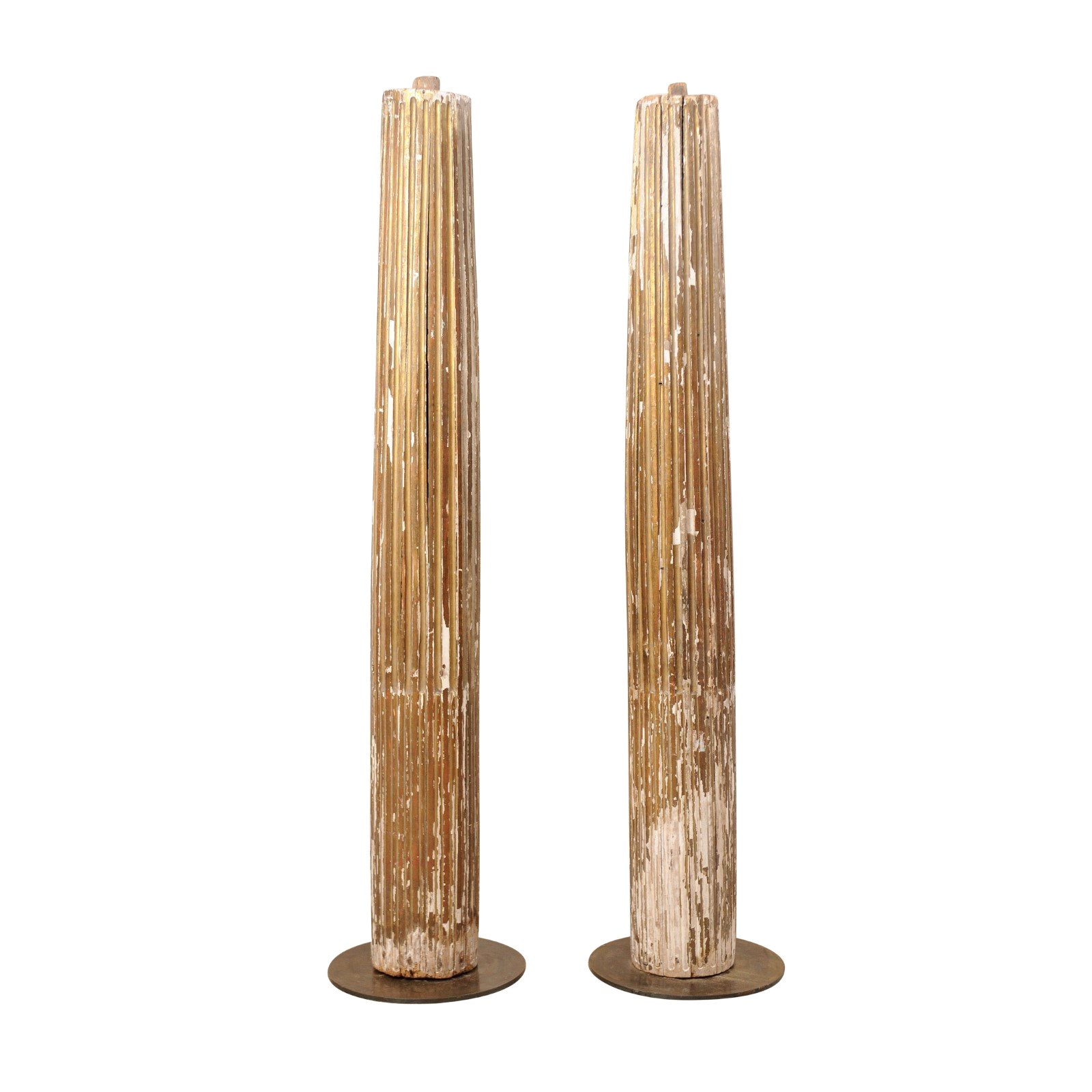 Pair of Elegant Tall Fluted Decorative Pine Columns For Sale at 1stDibs