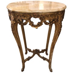 Antique Ornate A. Hugnet Paris Marble Wood Gold Gesso End Side Beverage Table