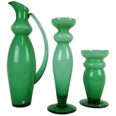 Vintage Orrefors Green Glass Set of 3 Pieces, Sweden