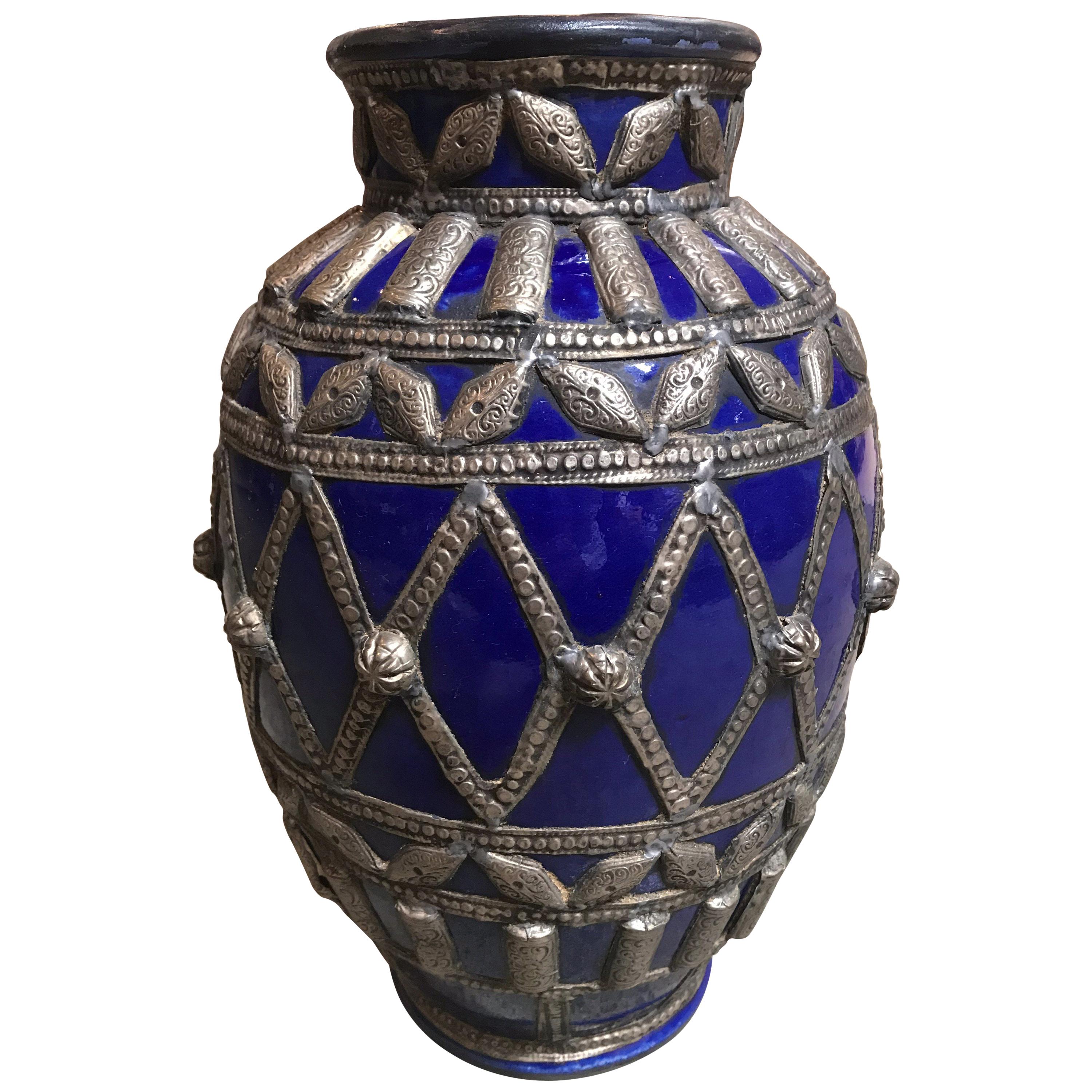 Grand pot marocain bleu en vente