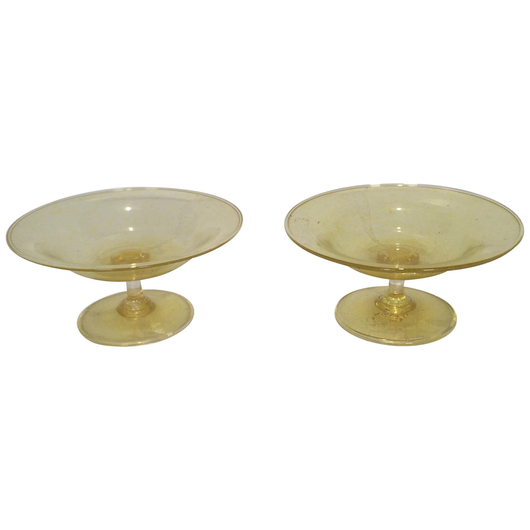 Midcentury Pair of Venetian Amber Compote Tazza, 1950