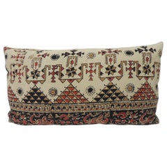Vintage Persian Hand-Blocked Kalamkari Lumbar Decorative Throw Pillow