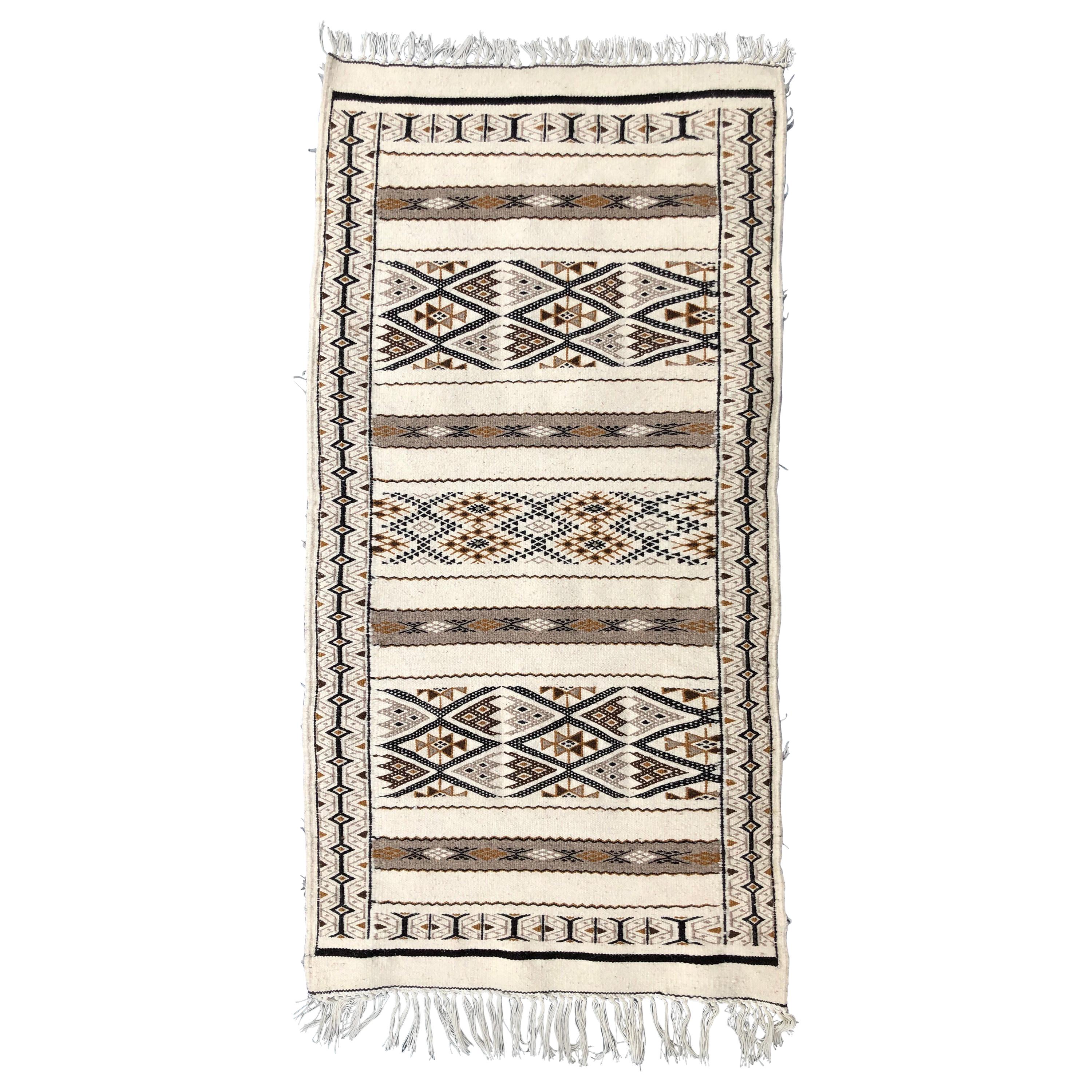 Hand-Loomed Berber Tribal Natural Wool Throw Rug, Neutral Beige For Sale
