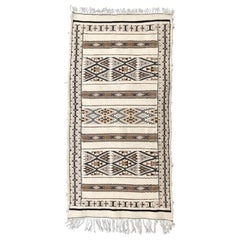 Hand-Loomed Berber Tribal Natural Wool Throw Rug, Neutral Beige