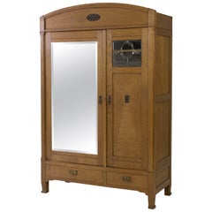 Antique Dutch Oak Art Nouveau Armoir or Wardrobe, 1900s